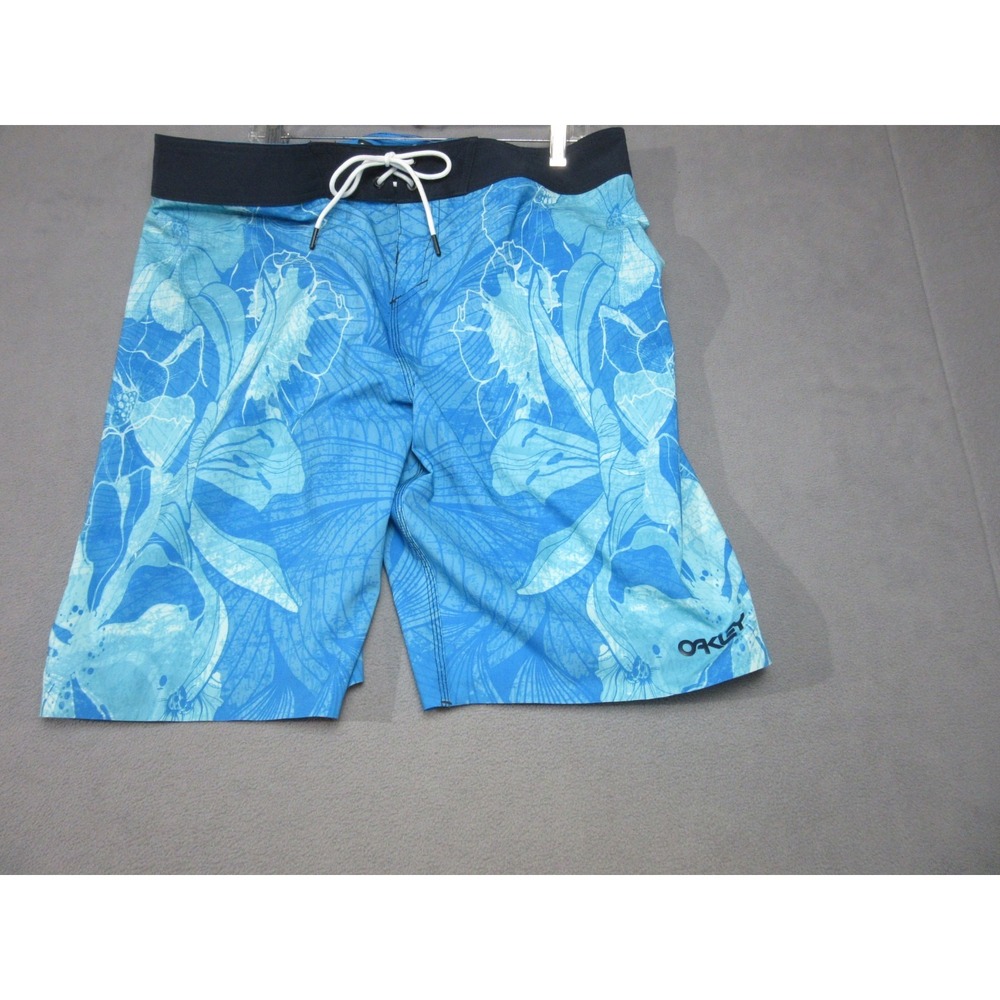 Oakley Board Shorts Men 2XL Blue Excellent Floral Custom Fit Swim Trunks